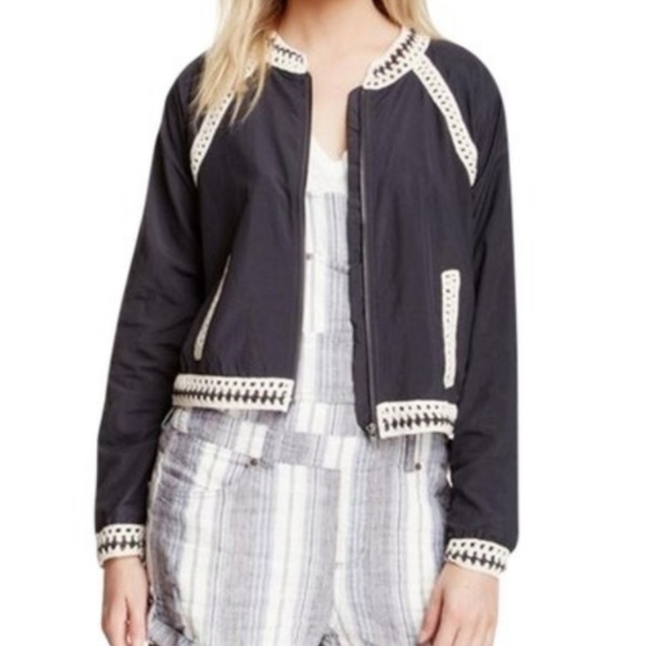 Free People Crochet insert light weight bomber cropped jacket - Picture 9 of 15